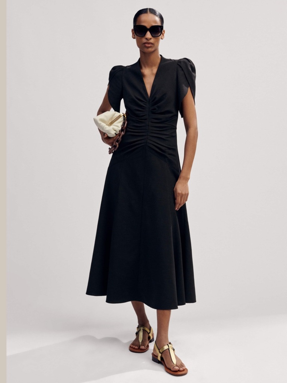 ME+EM | Textured Pleat Front Midi Dress